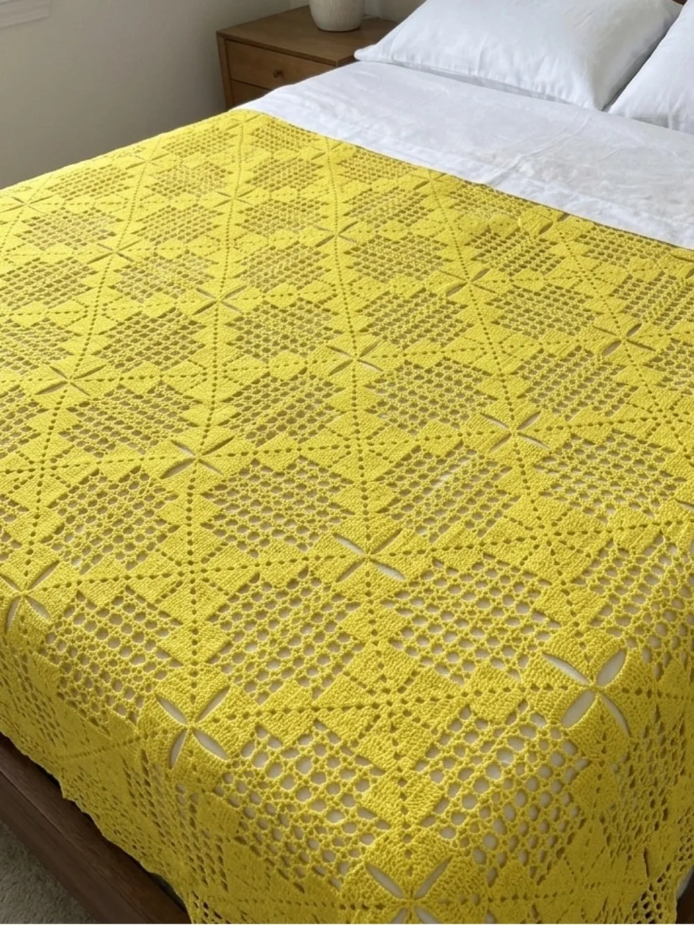 Handcrafted Yellow Crochet Bedspread - Bright Yellow Accent